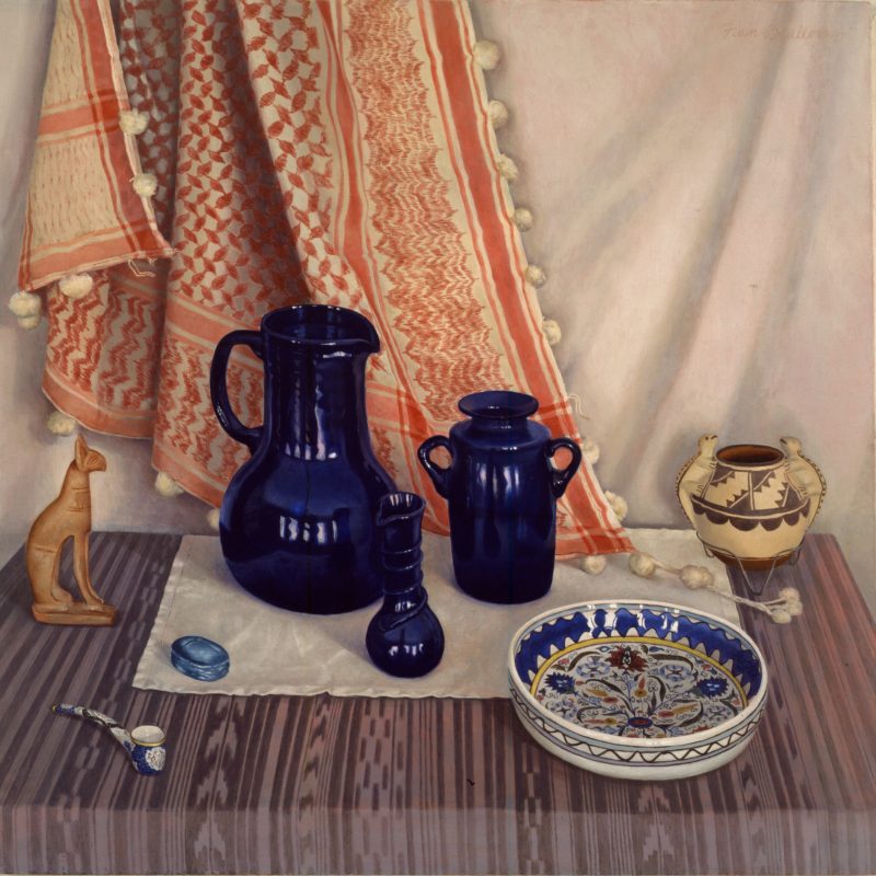 Blue Glass with Lizard Pot