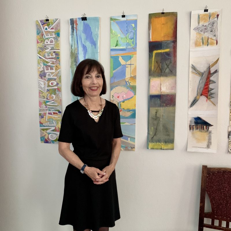 Karmela Berg with her work (orange)